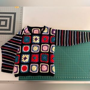 Vintage Handmade Granny Square and Stripe Sweater